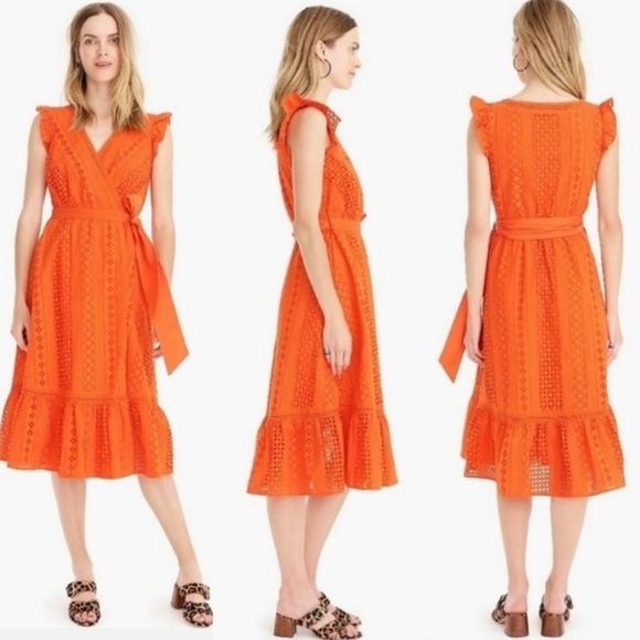 J. Crew All Over Eyelet Wrap Midi Dress - Picture 3 of 9